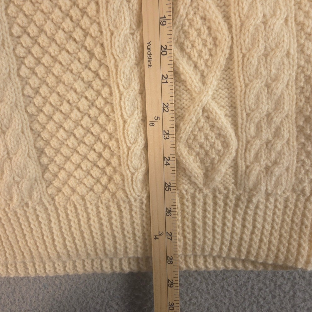 VINTAGE John Molloy Sweater Mens L Cream Aran Handknit Virgin Wool Irish 80s 90s - Picture 9 of 11